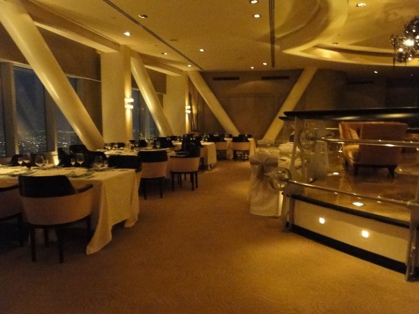 Upscale tower restaurant overlooking Riyadh in 2009, the professional tier where senior talent costs are set